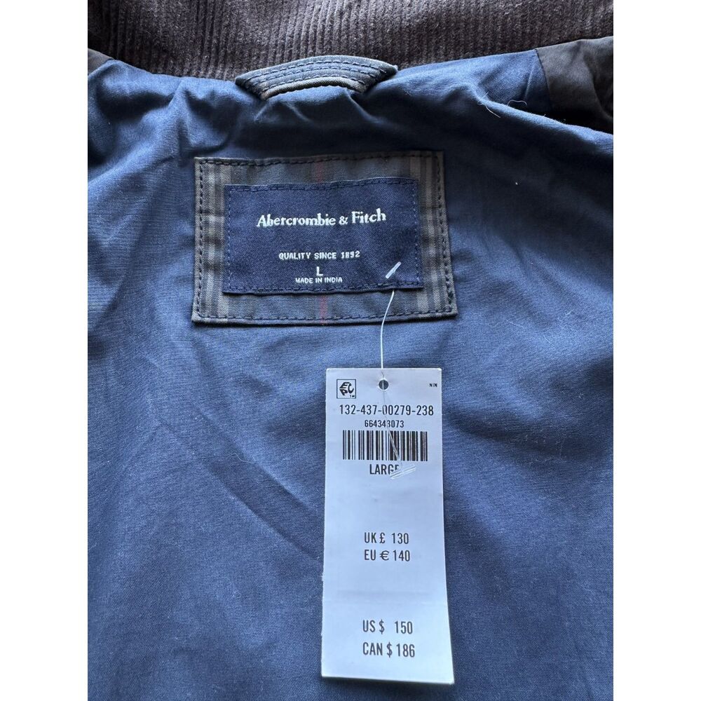 NWT Abercrombie & Fitch Waxed Cotton Barn Jacket Plaid Corduroy Collar Large - Picture 11 of 15